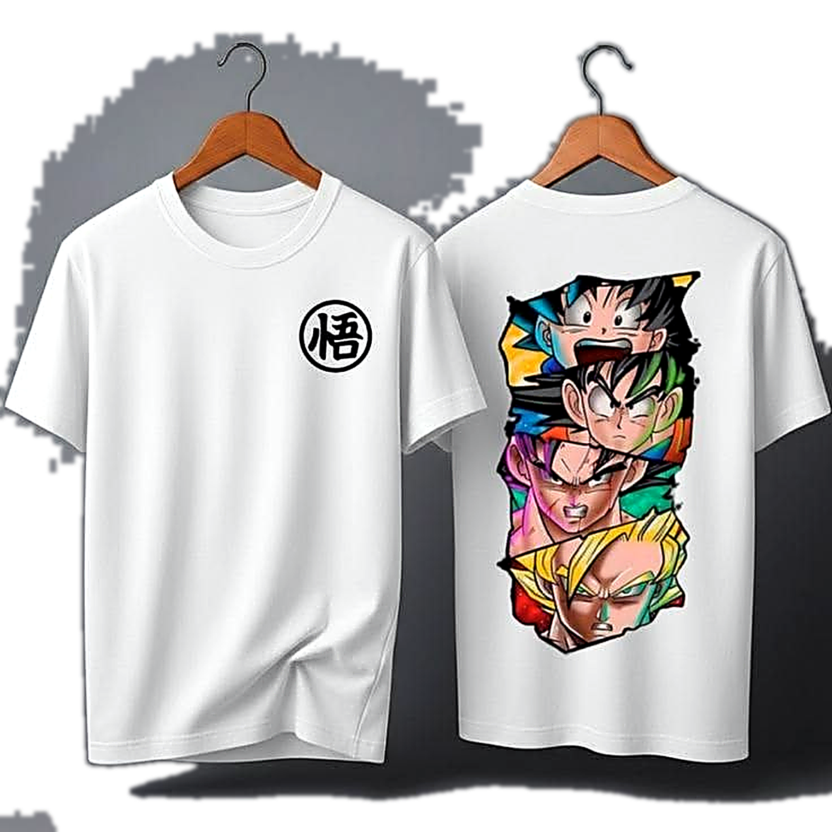 Camiseta blanca con ilustracion de Dragon Ball en frente y espalda.